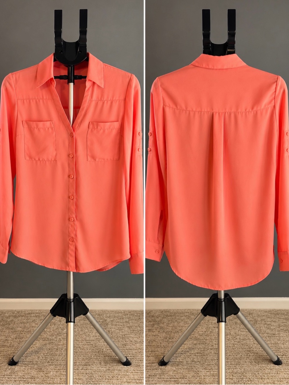 Express The Portofino Shirt Coral Pink Roll-Tab Blouse Size S/P